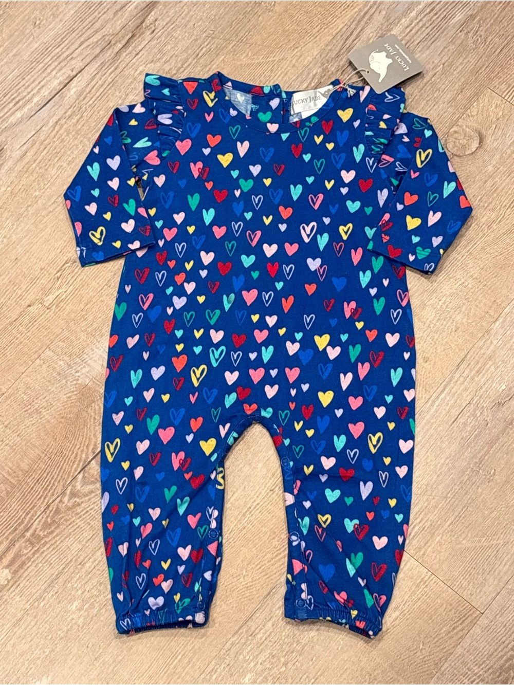 Blue Heart-Print Baby One-Piece Romper by Lucky Jade